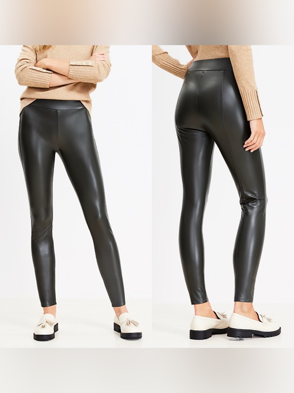 Loft black faux leather leggings size S